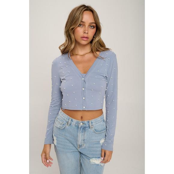 Rachell`s Boutique Sweaters - Faux Pearl Crop Top And Cardigan Set